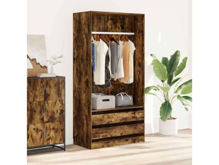 LPERTGFHU Kleiderschrank 100x50x200 cm Holzwerkstoff Räuchereiche Stabile Konstruktion, Mit Kleiderstange & Schubladen, Pflegeleichte Oberfläche