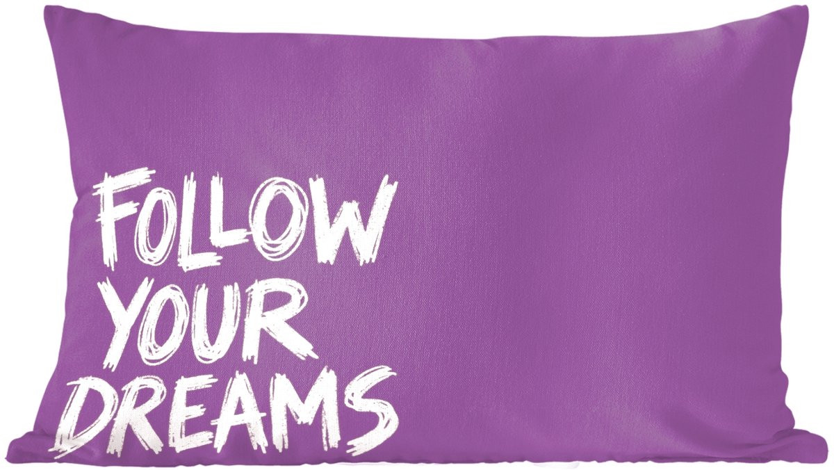 PillowMonkey Sierkussen Follow your dreams - Paars - 50 x 30 cm