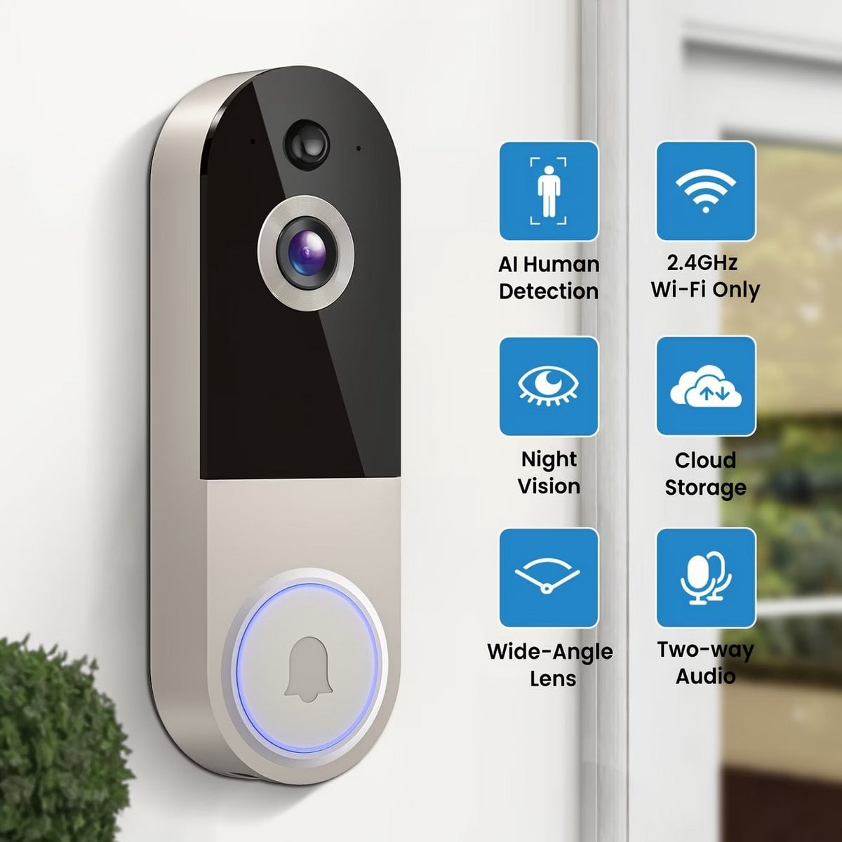 Draadloze deurbelcamera met 1080P resolutie, nachtzicht, PIR-sensor en tweeweg audio voor thuis- en commerciële bewaking