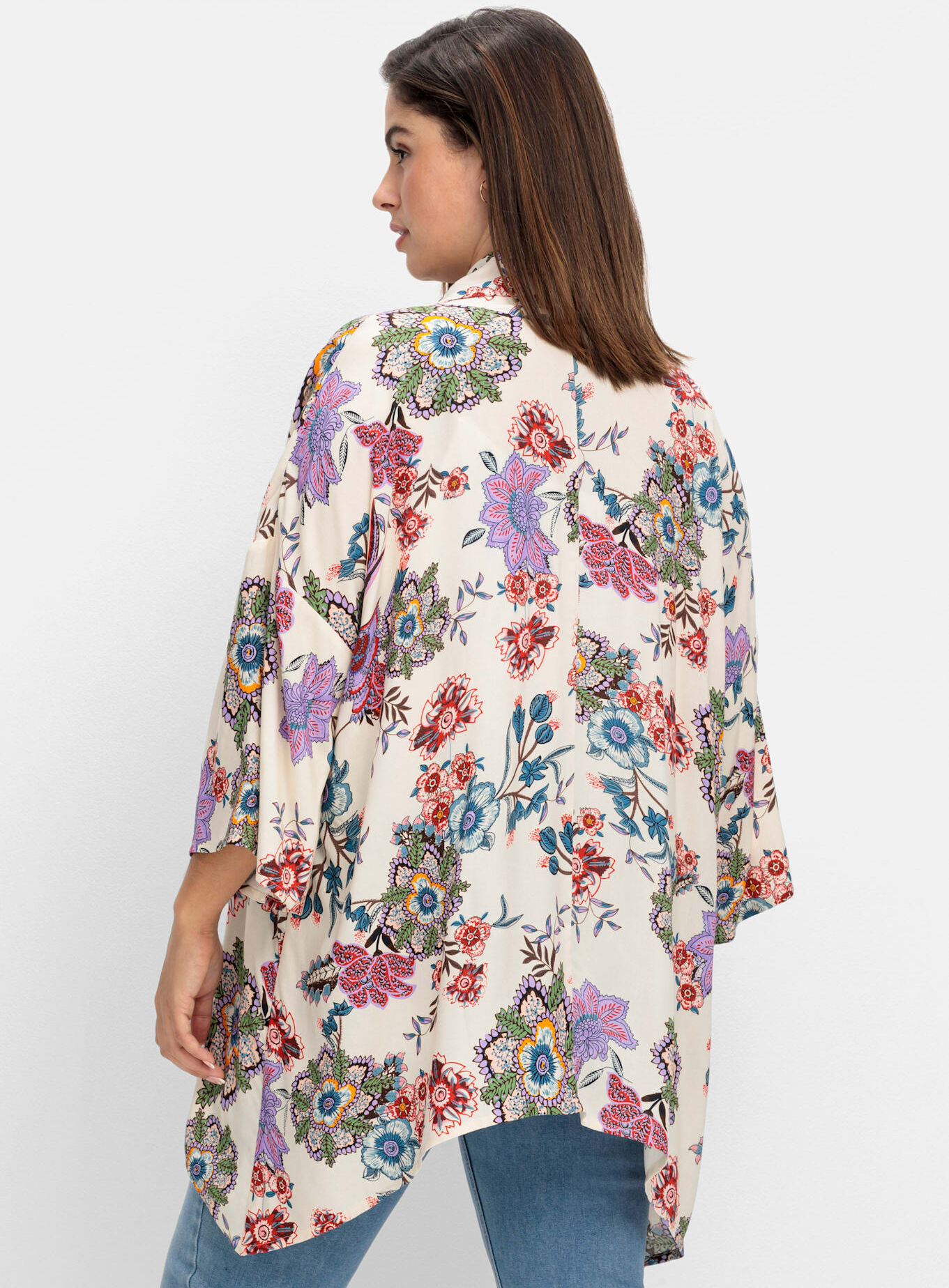 Kaftan SHEEGO BY JOE BROWNS, Damen, Gr. 48/50, weiss (sanftes weiß, gemustert), 100% Viskose, geblümt, gemustert, Blusen Kaftan sanftes weiß, gemustert 48/50