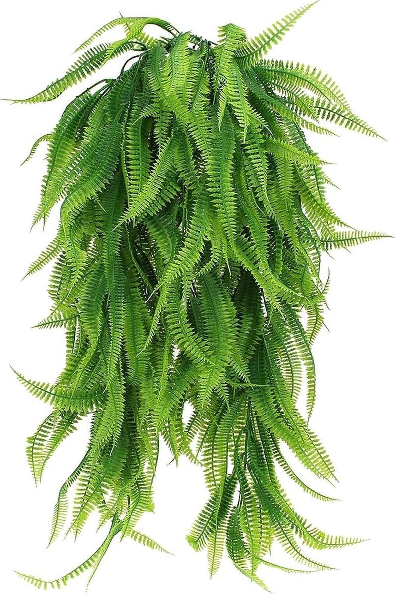 Set van 2 kunstplanten hangende varen en klimopslinger, 80 cm, groen