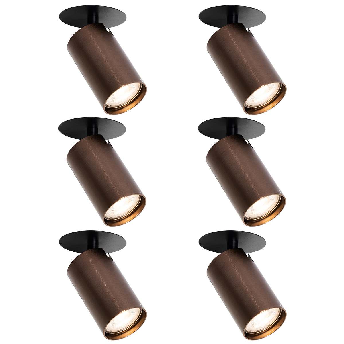 Set van 6 moderne inbouwspots Qazqa - Brons - GU10
