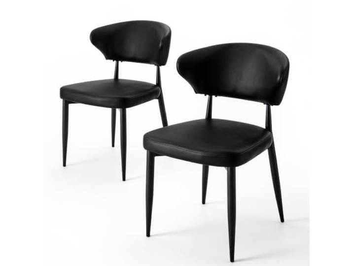 Vexelus 2er Set Esszimmerstühle schwarz, ergonomisch Gebogene Rückenlehne, PU‑Leder Polsterung, Metallbeine, Moderne Küchenstühle