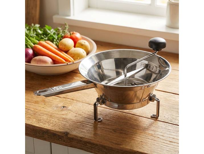 Passiermühle aus Edelstahl mit 3 Sieben, Ständer zusammenklappbar, Ø24 cm