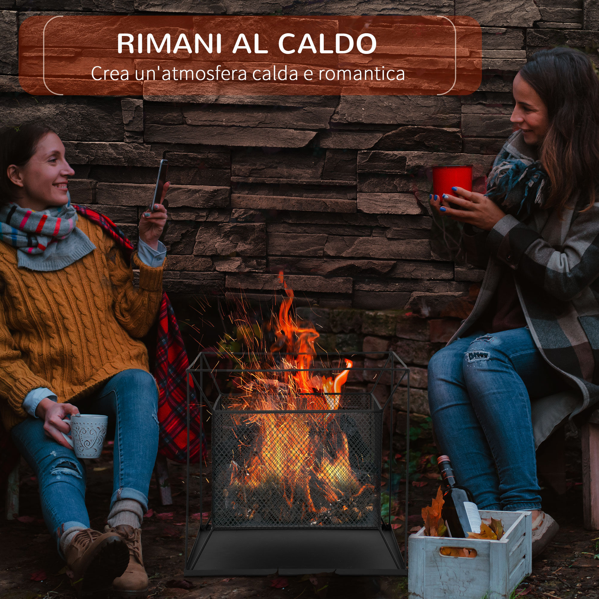 Altro Braciere Da Giardino A Legna Portatile Con Attizzatoio 45x45x43cm Nero