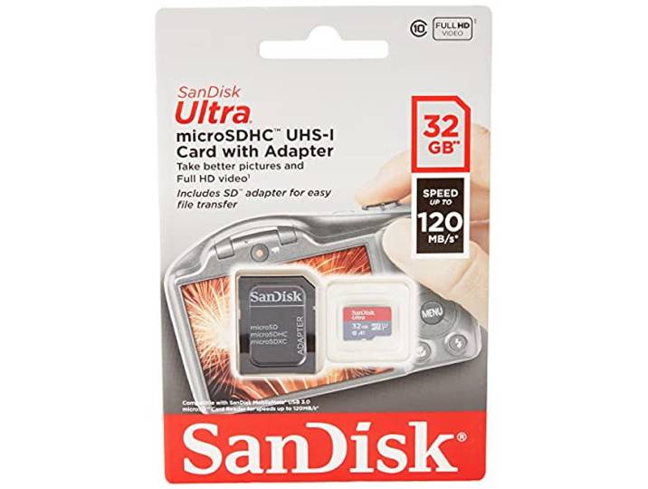 SanDisk Ultra 32GB microSDHC Memory Card + SD Adapter with A1 App Performance Up to 120MB/s, Class 10, UHS-I
