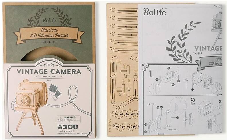 Appareil photo Vintage - Puzzle 3D Mécanique en bois Rolife
