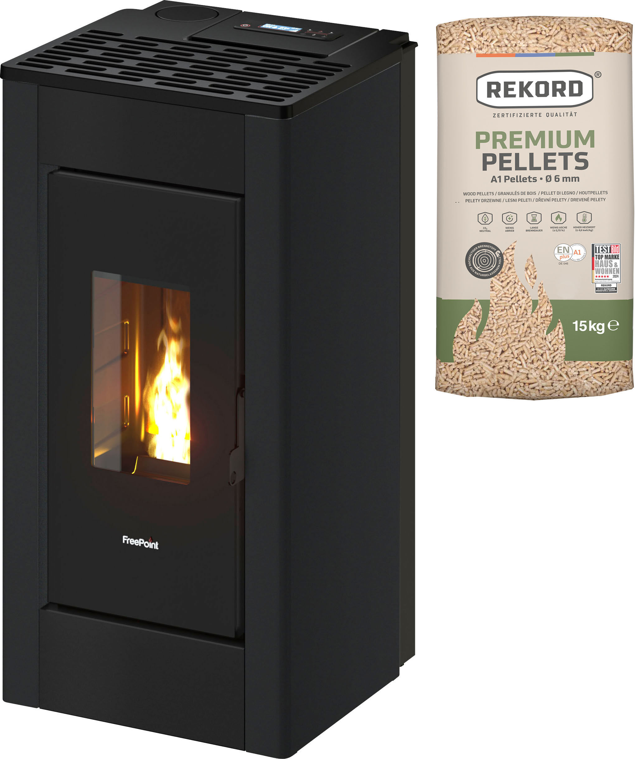 Pelletofen FREEPOINT "Sharp", schwarz, Kaminöfen, Pelletofen
