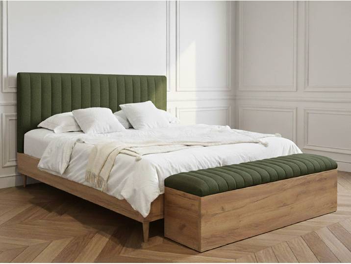 Lit OCEANE avec lattes massives tissu texturé + Bout de lit OCEANE 140x190