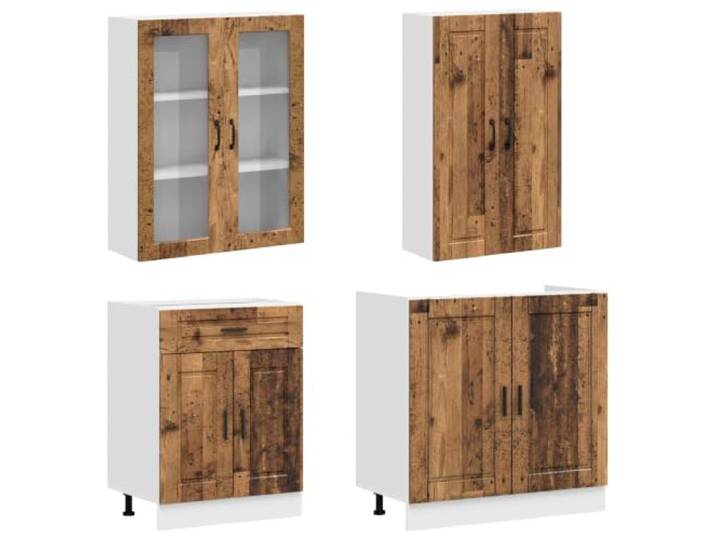 KTHLBRH PORTO Kücheneinheit 4 Stück Altholz Technisches Holz, verstellbare Füße, Wandschrank Glas, großer Stauraum