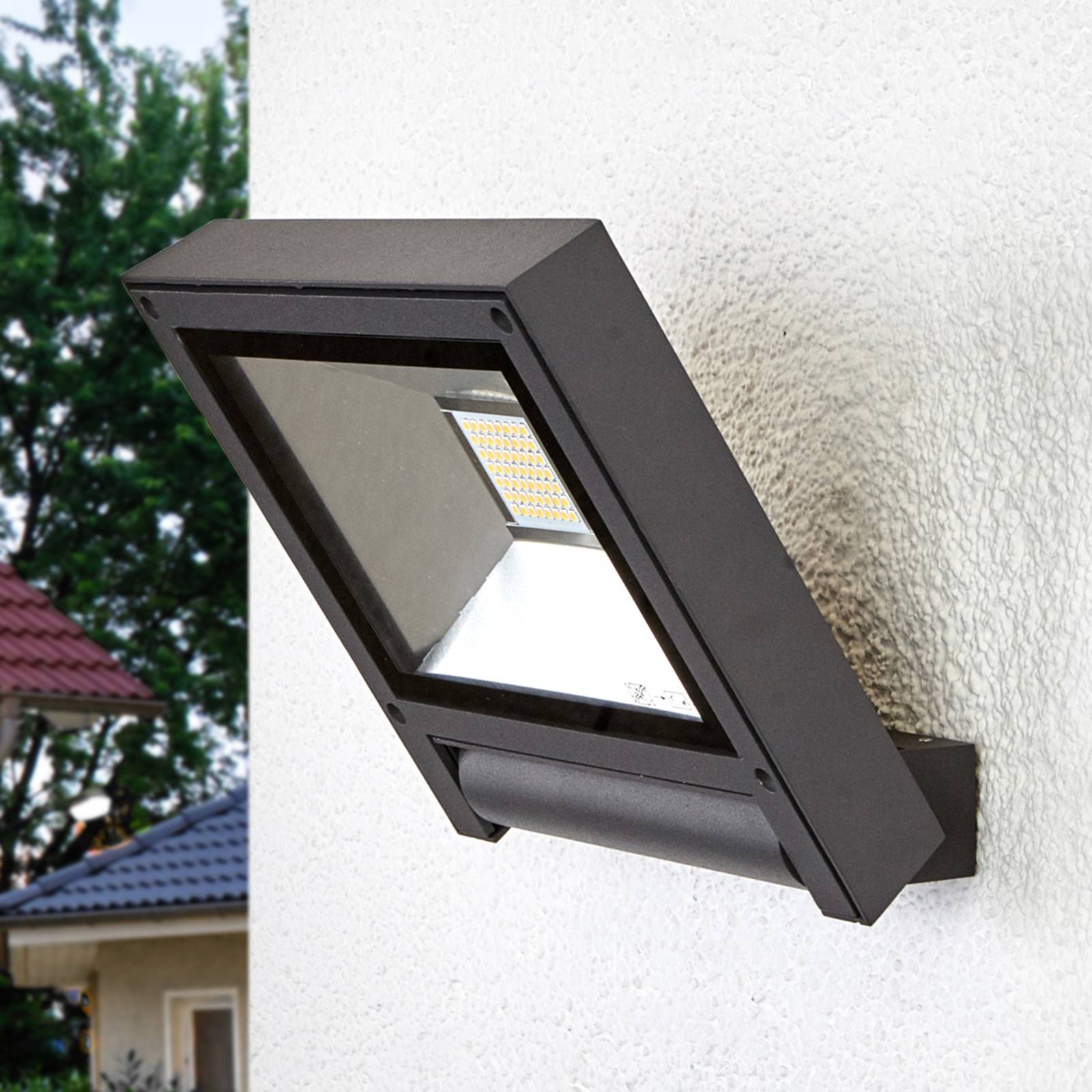 Lucande Maica LED outdoor spotlight, anthracite, swivelling, IP65, Black, Aluminium, Modern, Outdoor Wall Light