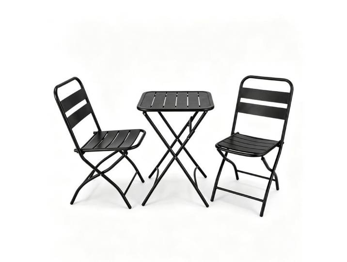 Koioplie Ensemble bistrot 3 pièces en métal pliable table ronde et 2 chaises pour jardin terrasse balcon - Noir