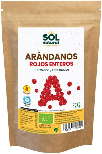 Sol Natural ARÁNDANOS ROJOS DE CANADÁ SIN AZÚCAR BIO 125g