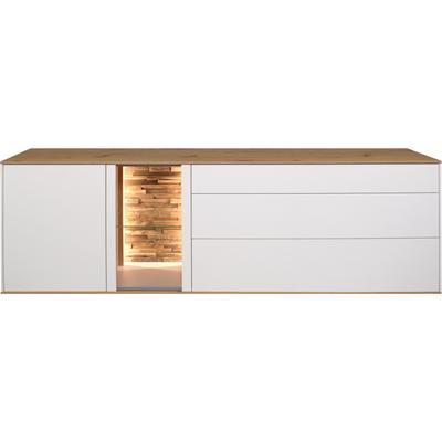 Lowboard MÄUSBACHER, weiß (ice weiß supermatt, asteiche), B:207cm H:65cm T:42cm, Sideboards, Lowboard, Faro Lowboard B 207 cm, inkl. Beleuchtung, Push to open Funktion