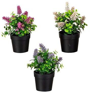 Nearly Natural 8-in Artificial Flowering Arrangement in Black Pot - Set of 3