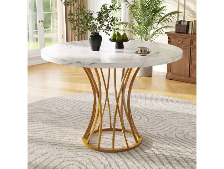 Table à manger ronde (80x80x76cm) - ronde légère et luxueuse pour 4-6 personnes - adaptée à la salle à manger - blanc