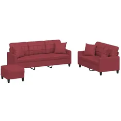 vidaXL, Sofa + Bettsofa, Sofagarnitur Kissen Sessel Sofa Couch Designsofa 3tlg. Weinrot Kunstleder (2-Sitzer, 3-Sitzer)