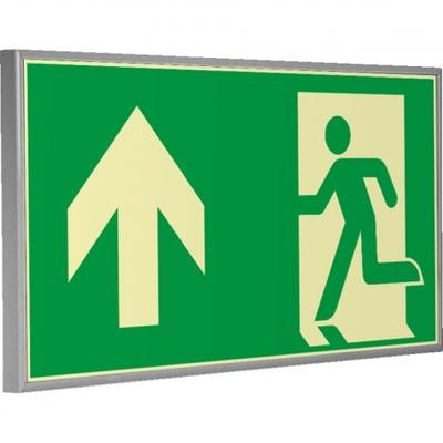 Schild | PERMALIGHT power langnachleuchtend Rettungszeichen geradeaus, Rahmen silber, ASR/ISO, Kunststoff, 300x150mm