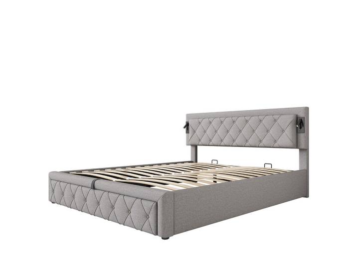 Oxeza Polsterbett 180/200 cm Grau mit Downlight und USB-Schnittstelle, Mode, Rechteckig, 180x200 cm, Schlafzimmer, Betten, Polsterbetten