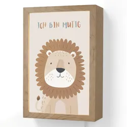 WANDLEUCHTE Löwe - Beige - Tier - Mutig - Zitat 20x30 cm Wandlampe