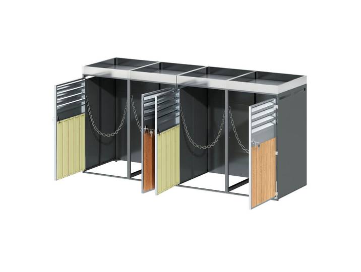 ComfortXL Mülltonnenbox Pflanzfläche Holzmaserung Grau, Metall, 132x124.5x80 cm, Gartenzubehör, Mülltonnenbox