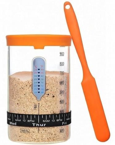 Famanu zuurdesem starterset met grote glazen pot van 1 liter inclusief thermometer, deegschraper en accessoires