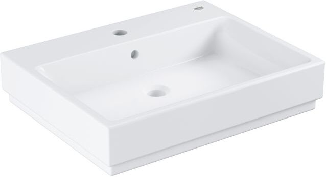 Grohe Cube Keramik Aufsatzwaschtisch 3947700H 60cm, 1 Hahnloch mit Überlauf, Rückseite glasiert, alpinweiß PureGuard