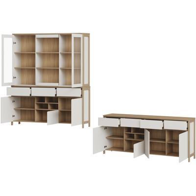 Wohnwand HOME AFFAIRE "Stranda, moderne Anbauwand, Komplettset im Scandi-Style", weiß (weiß skandi eiche), B:193cm, Holzwerkstoff, Kastenmöbel-Sets, Wohnwand, enthält Sideboard und Buffet, ausreichend Stauraum