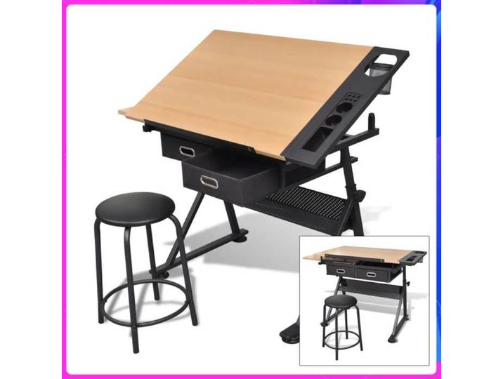 Table à dessin inclinable 2 tiroirs et tabouret - Table à dessin CHAUD JID