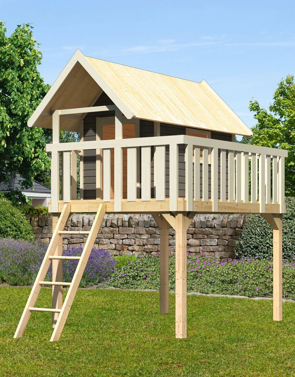 Spielturm AKUBI "Fidel", grau (terragrau), Spieltürme, KinderB:198cm H:329,5cm T:243cm, Holzwerkstoff, Spielturm, BxTxH: 198x243x330 cm, B:198cm H:329,5cm T:243cm
