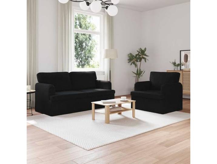 KGHERMDF Sofa Set 2 STK Schwarz Stoff Modernes Ecksofa mit Metallrahmen Modulares Design, Schaumstoffkissen, Holzwerkstoff-Armlehnen, atmungsaktiver Stoff, stabiler Metallrahmen