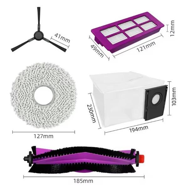 Midea V15 Spare Parts kit: 1x Side Brush, 2x Mop Pad, 1x Roller Brush, 1x Filter, 1x Dust Bag (12175000A46859)