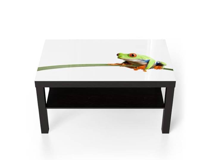 DEQORI Glastisch schwarz groß 90x50 cm Motiv Neugieriger Frosch ausgefallener Beistelltisch aus Glas Hochglanz Couchtisch fürs Wohnzimmer moderner Couch Tisch mit Design