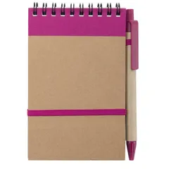 10x Notizblock und Kugelschreiber aus Karton in Fuchsia