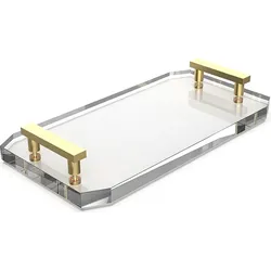Kristall Badezimmertablett transparent mit goldenen matten Griffen
