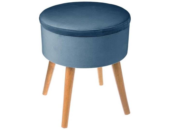 Tabouret Coffre en Velours avec Pieds en Pin 43 cm - SILUMEN - Bleu - Gris - Rose