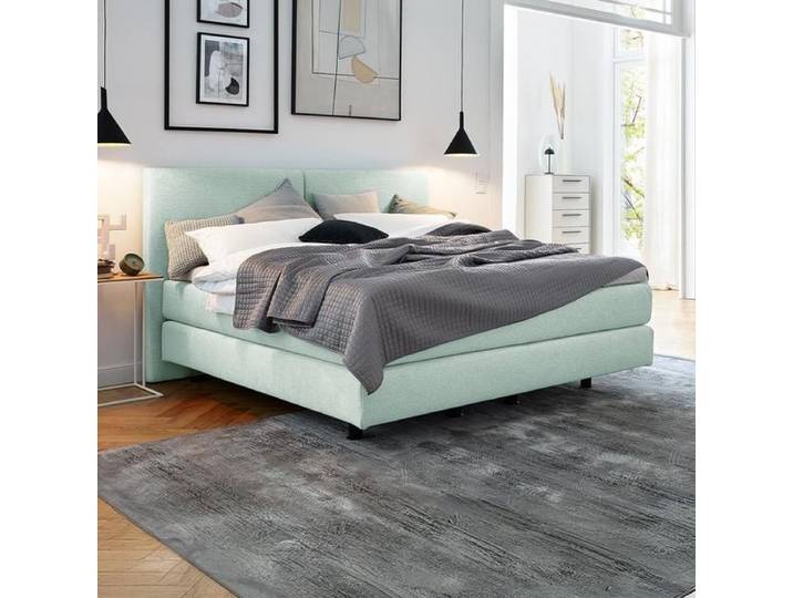 Musterring Boxspringbett Elias Webstoff mit Kopfteil geradlinig 140x200cm TTF-Box Härtegrad: H2/H3 Blau modern