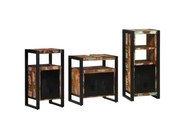 ZQQLVOO Badezimmermöbel-Set 3 STK. Mehrfarbig und Schwarz Massivholztüren, Eisenrahmen, wandmontierter Schrank, pflegeleicht, einfache Montage, Stauraum