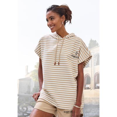Kapuzenshirt H.I.S, Damen, Gr. 40/42, braun (camel gestreift), Sweatware, Obermaterial: 60% Baumwolle, 40% Polyester, gestreift, figurumspielend hüftbedeckend, Rundhals, normaler Saum, Shirts Kapuzenshirt, mit Kordelzug und weitem Armausschnitt,...