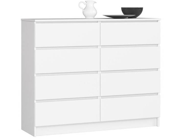 Commode AKORD K120 Blanche 120 cm 8 tiroirs façade Blanche 120x40x99 cm