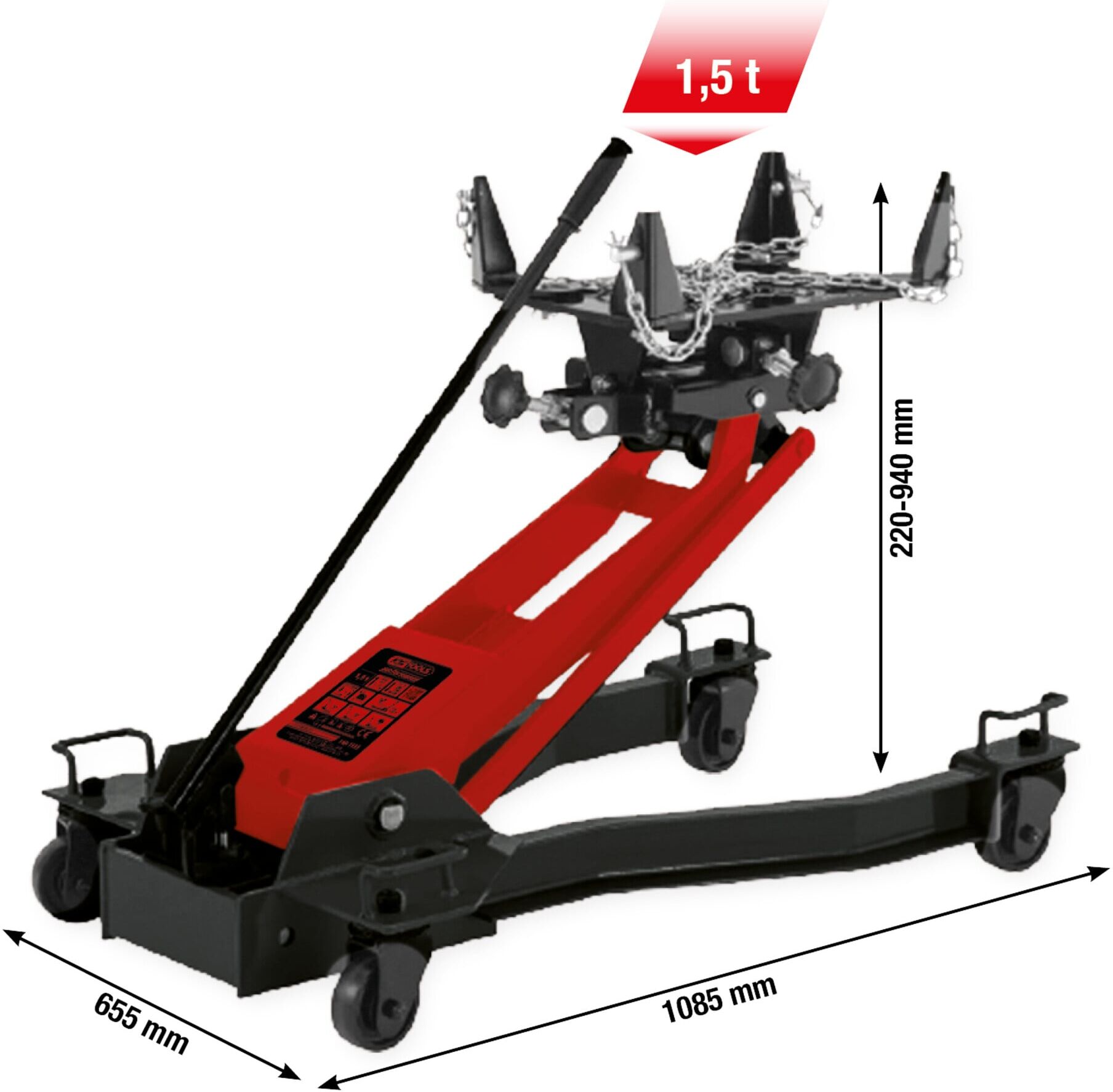 KS Tools performance Hydraulischer-Getriebeheber mit verstellbarer Aufnahmeplatte, 1,5 t (160.1335)