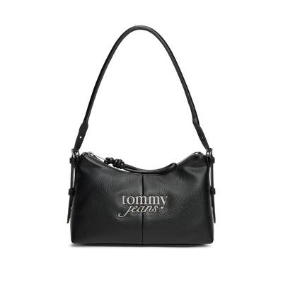 Schultertasche TOMMY JEANS "TJW BOLD SHOULDER BAG", Damen, Gr. B/H/T: 25,5cm x 15cm x 12cm, schwarz, Lederimitat, Strukturmuster, Taschen Schultertasche, Damen Schultertasche, Henkeltasche mit Kordel und Logo