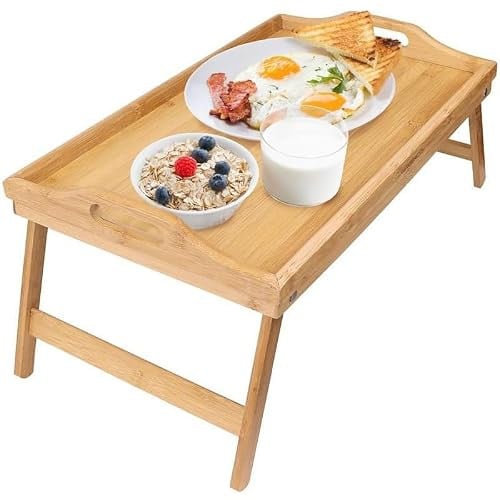 Decopatent Bamboe inklapbare bedtafel met dienblad en laptoptafel voor op bed of bank