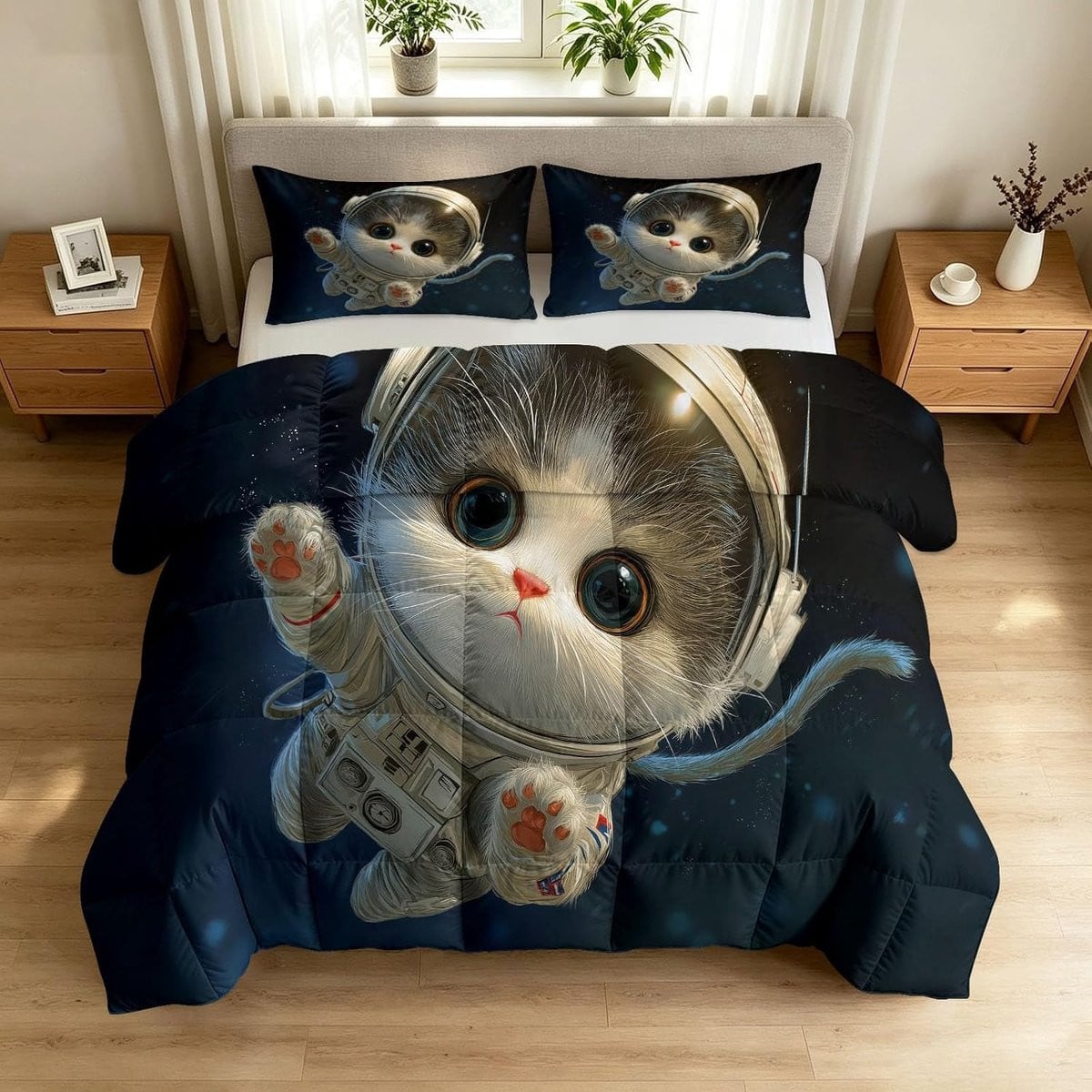 Dekbedset 3D Cartoon Ruimte - Zwart - 240 x 220 cm