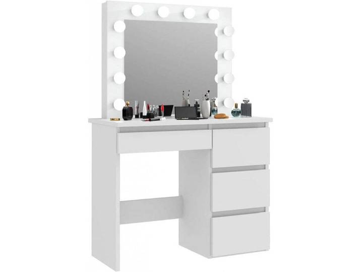 Coiffeuse table de maquillage avec 4 tiroirs et miroir LED blanc - PEGANE - Contemporain - Design