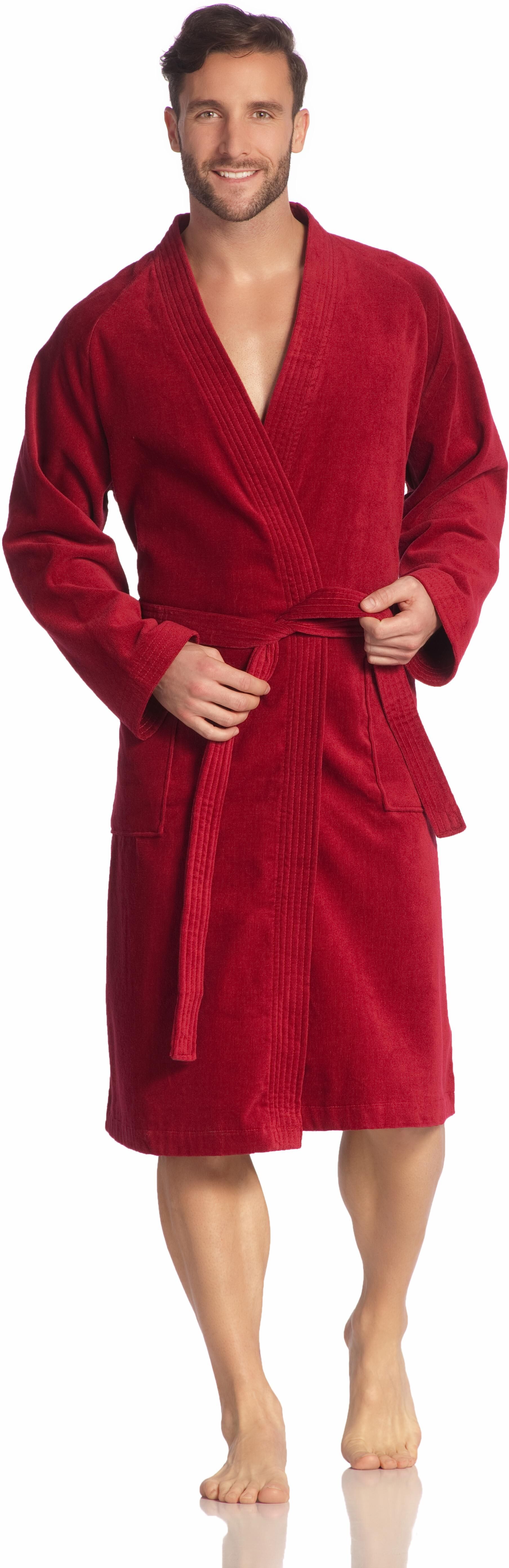 Unisex-Bademantel VOSSEN "Dallas, ideal für Sauna & Spa, Hotelbademantel, Morgenmantel" Gr. M, rot, L:110cm, Webvelours, Hausmäntel, Unisex-Bademantel, für Damen & Herren, reine Baumwolle, mit Kimono-Kragen rot M L: 110cm