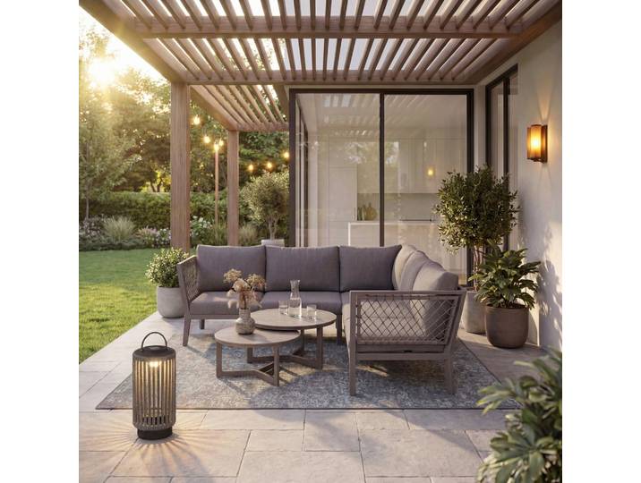 Loungegarnitur Malou Grau Outdoorstoff/Metall +Abdeckung