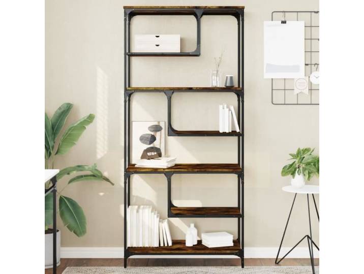 Bibliothèque - VIDAXL - 81x36x176 cm - Chêne fumé - Métal - 4 étagères