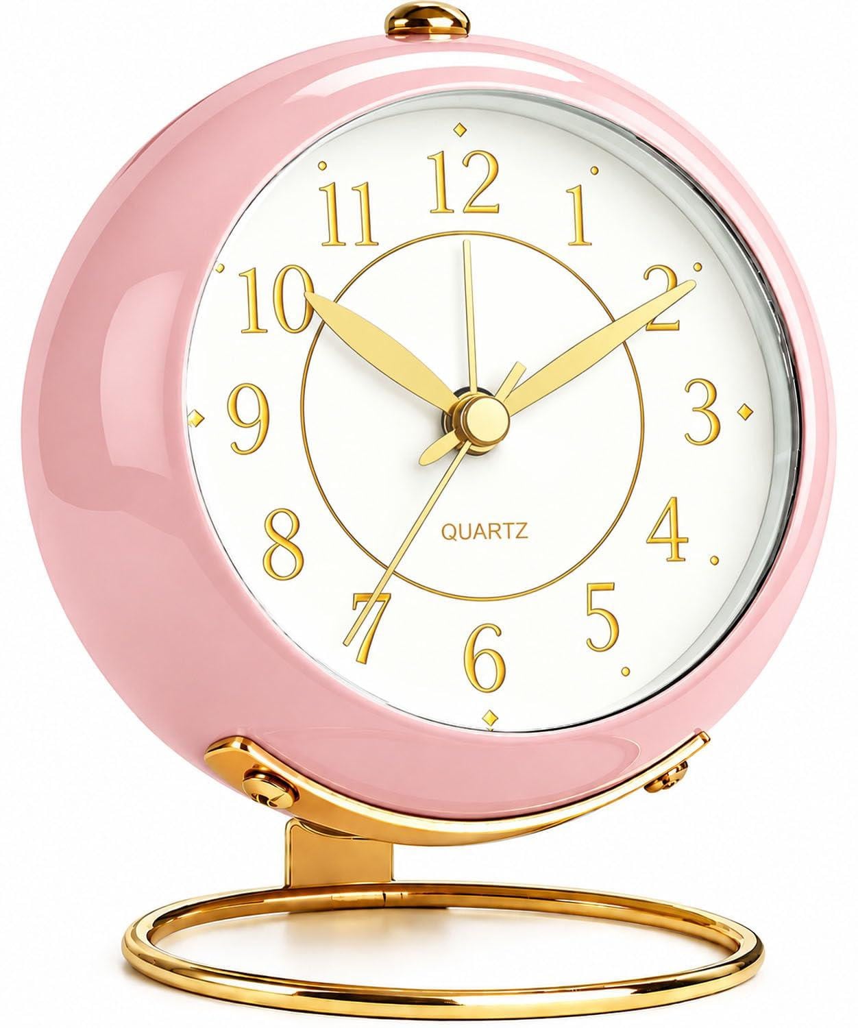 Dripio Analoge retro wekker met nachtlampje, roze, stil en compact
