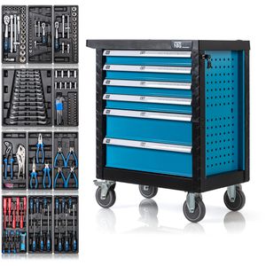 NTG Werkzeugwagen WZW.3060-220, bestückt, 220-teilig, blau, 6 Schubladen, mit Werkzeug